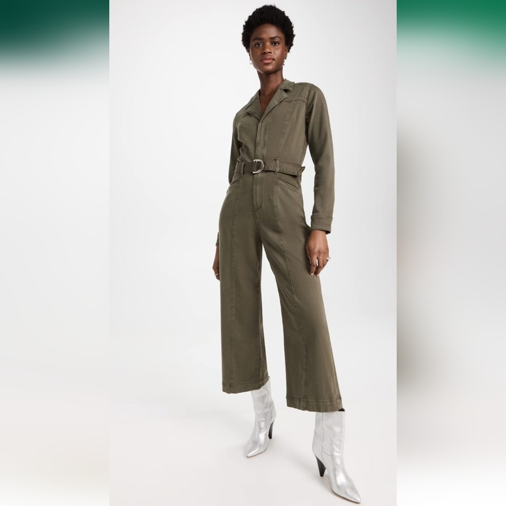 Paige Anessa Wide-Leg Utility Jumpsuit in Vintage Brushed Olive Size 2 XS